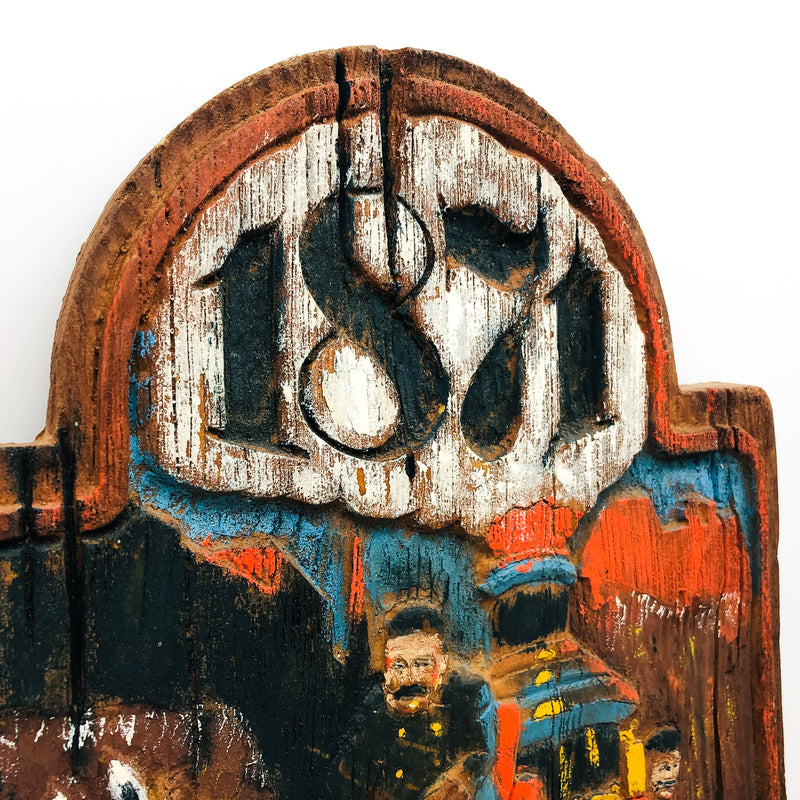 1871 Chicago Fire Wall Plaque Raised Panel Folk Art Faux Wood 20x11 Hand Painted