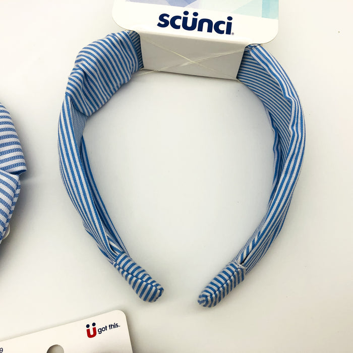 5-Piece Scunci Headband Scrunchies Bow Clip Lot Blue White Stripes Light Summer