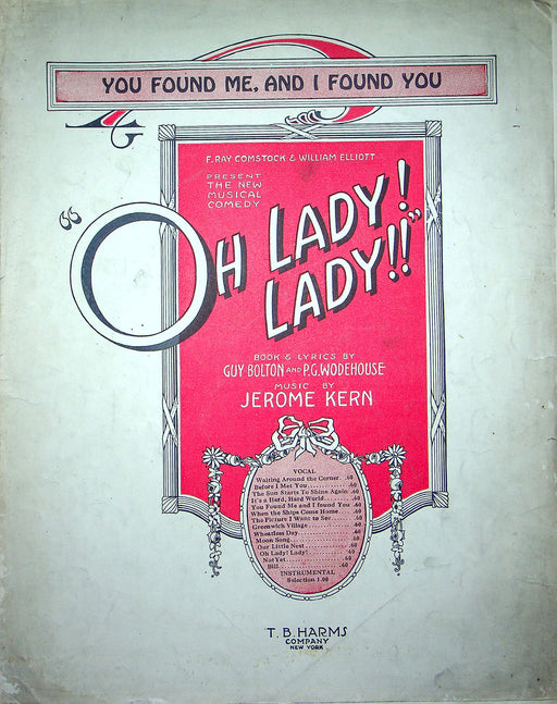 Sheet Music Oh Lady Lady Jerome Kern 1918 Guy Bolton PG Wodehouse Musical Comedy 1