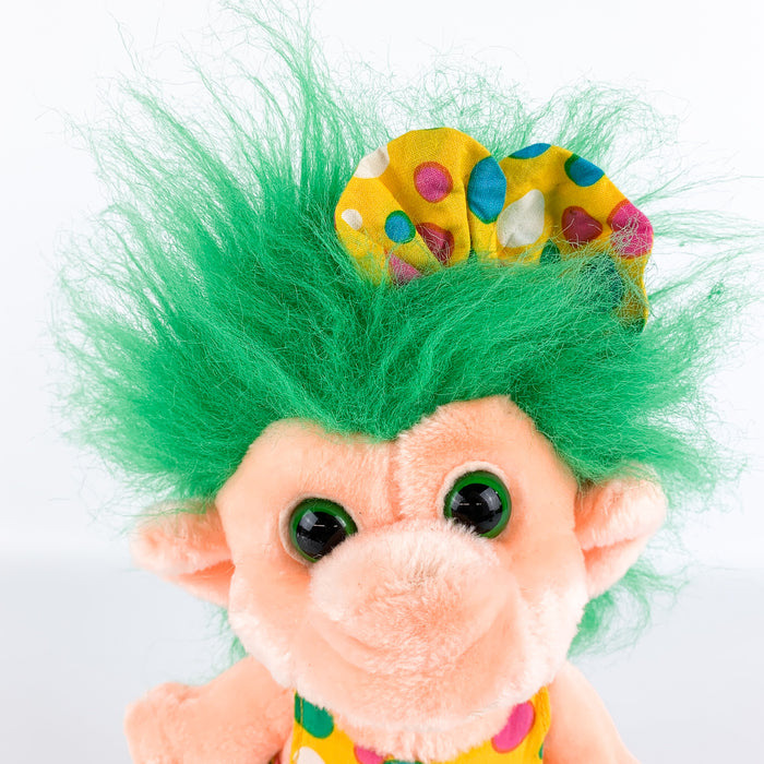 Trolio Troll Girl Polka Dot Dress Green Hair Bow 10" 1992 Plush Stuffed Animal