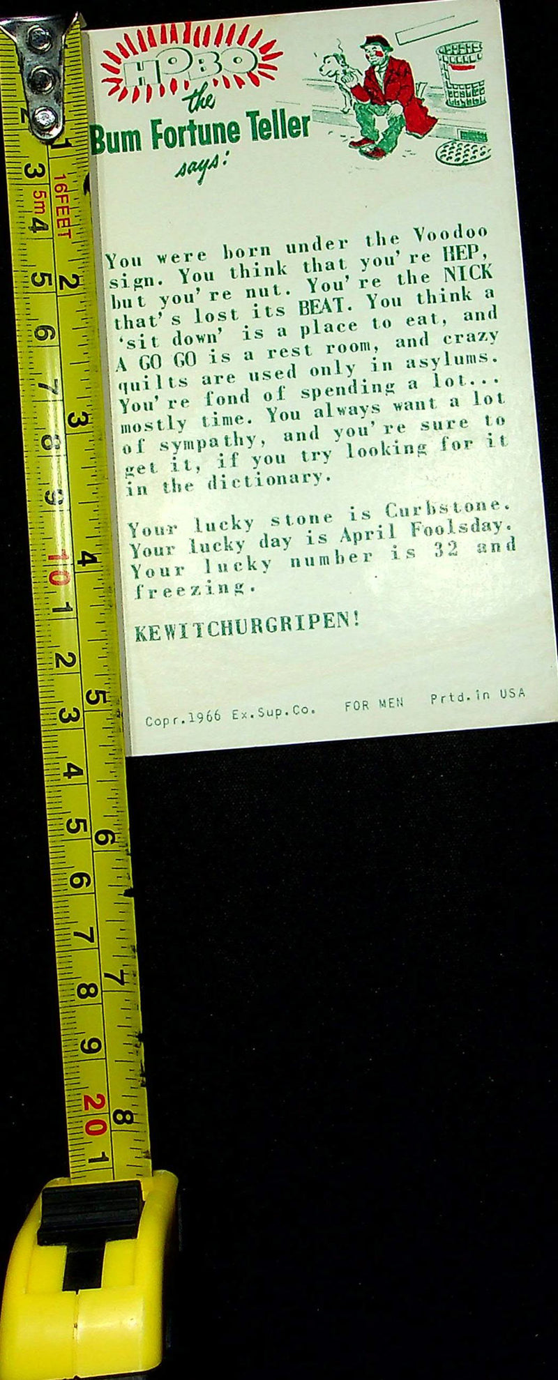 1966 Exhibit Supply Co Humor Card Hobo The Bum Fortune Tellar Clown Postcard