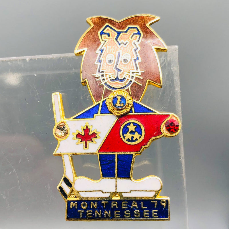 Vintage Lions Club Lapel Pin Pinback Montreal Tennessee Canada Hockey Podium