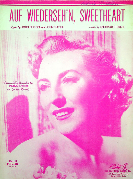 Sheet Music Auf Wiederseh'n Sweetheart Vera Lynn John Sexton Turner 1952 German 1