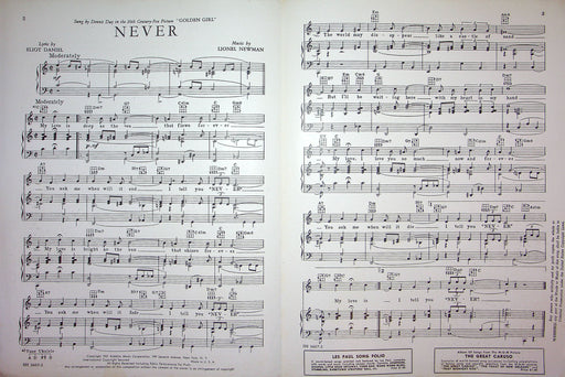 Sheet Music Never Golden Girl Musical Movie Dale Robertson Dennis Day 1951 2