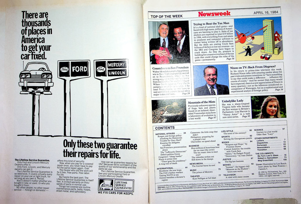 Newsweek Magazine April 16 1984 Richard Nixon Prime Time TV Beating IRS Tax Code