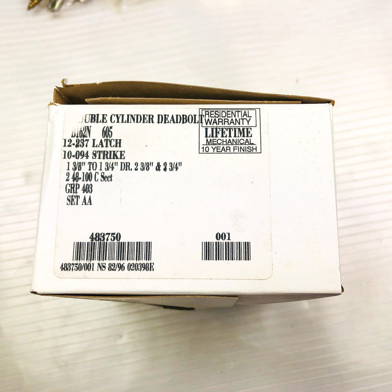 Schlage Double Cylinder Deadbolt B162N-605 Bright Brass 12-237 Latch New NOS