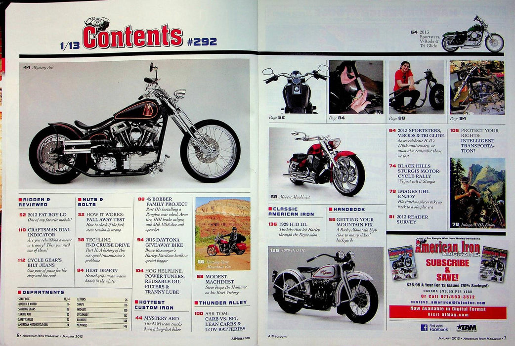 American Iron Motorcycle Magazine Jan # 2013 Touring N Mexico UHL Bikes Beauties