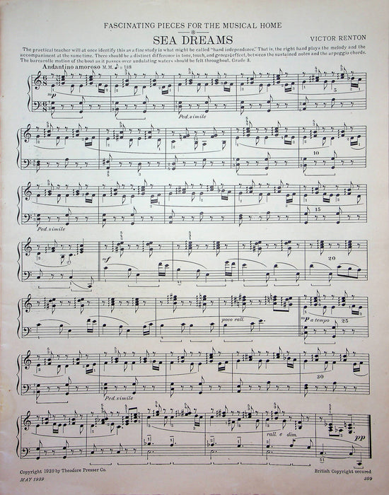 Eclogue No. 7 Annees De Pelerinage Sheet Muisc Piano Song F Liszt 1939 Etude Mag 2