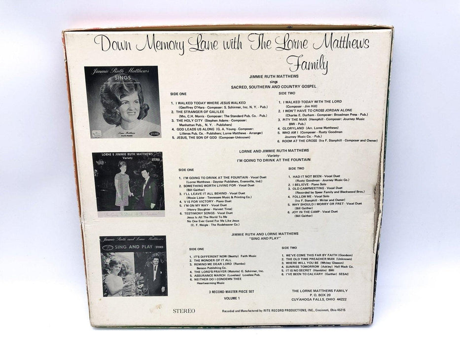 Down Memory Lane with The Lorne Matthews Family Record 33 RPM LP LPS 122 Rite 2