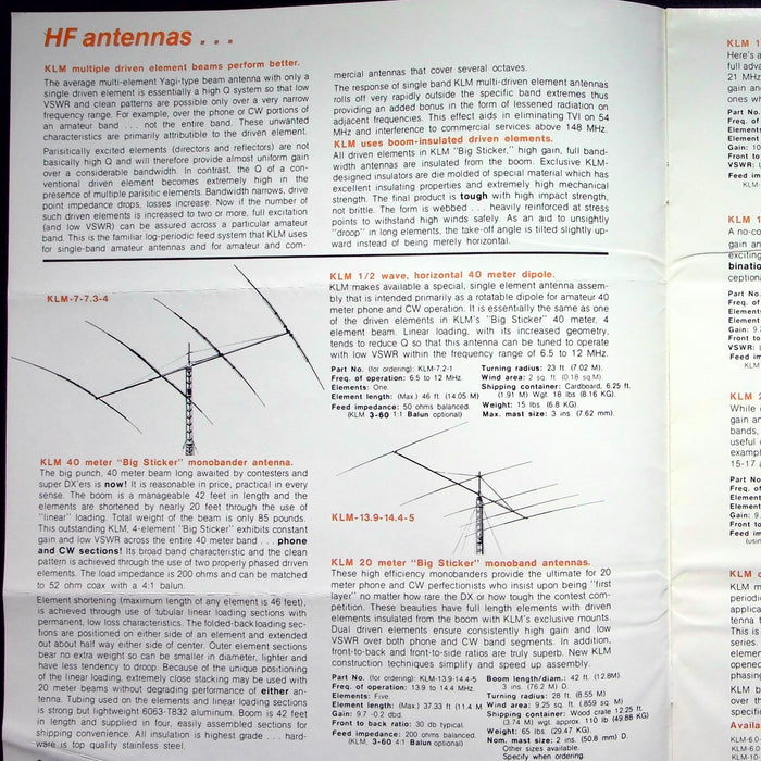 KLM HAM Radio Transceiver, Antenna & Amplifier Catalogs 1976-1978 Lot of 2