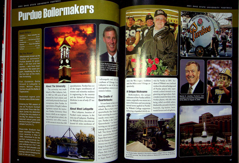 Ohio State Buckeye Football Program Nov 10 2001 Vs. Purdue Boilermakers J Wells