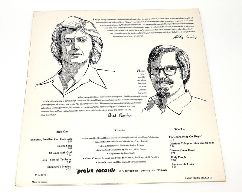 Bowker Brothers To the only Wise God LP Record Praise Records PRS 2015 2