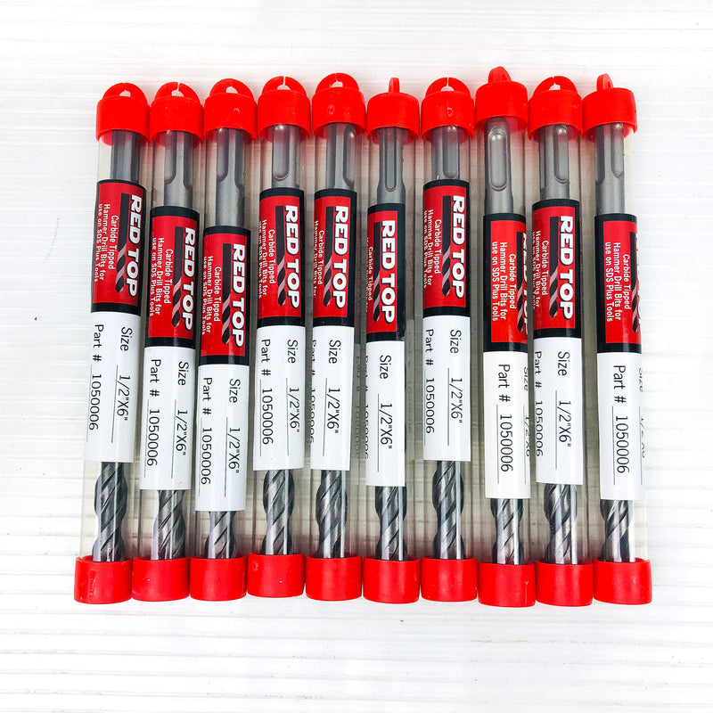 10-pk Rotary Hammer Drill Bits 1/2"x6" SDS Plus 3.5" LOC Carbide Tip Concrete