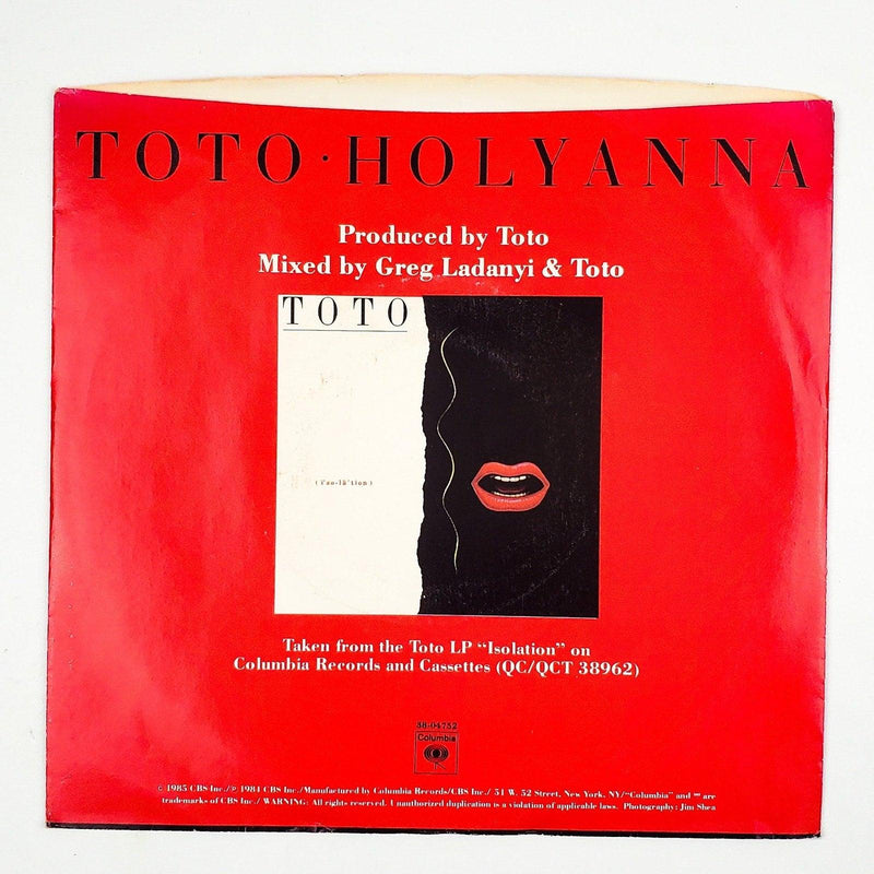 Toto Holyanna Record 45 RPM Single 38-04752 Columbia 1985 2