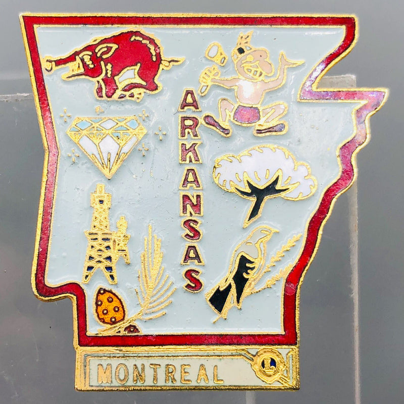 Vintage Lions Club Lapel Pin Pinback Arkansas State Outline Montreal Canada