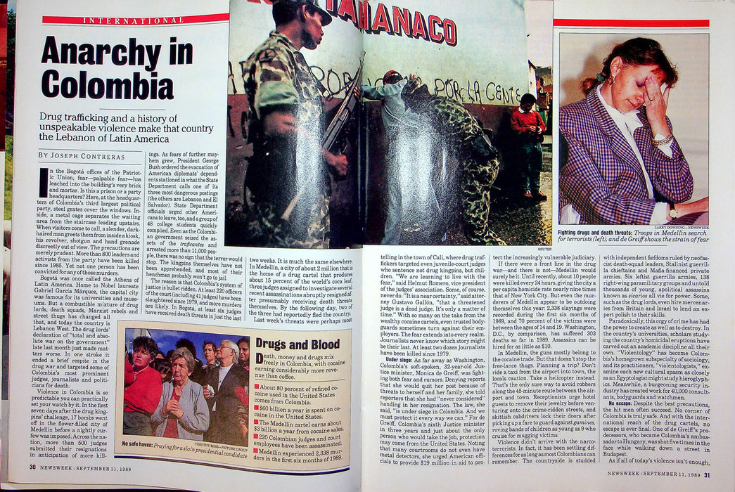 Newsweek Magazine September 11 1989 Cocaine Drug War Children Bogota Traffickers