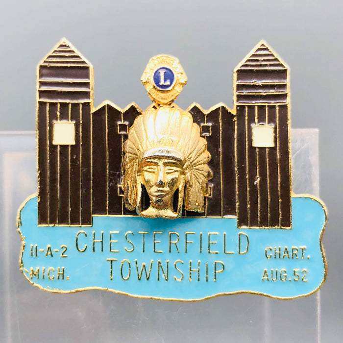 Vintage Lions Club Lapel Pin Pinback Chesterfield Township 11-A-2 Michigan Teal