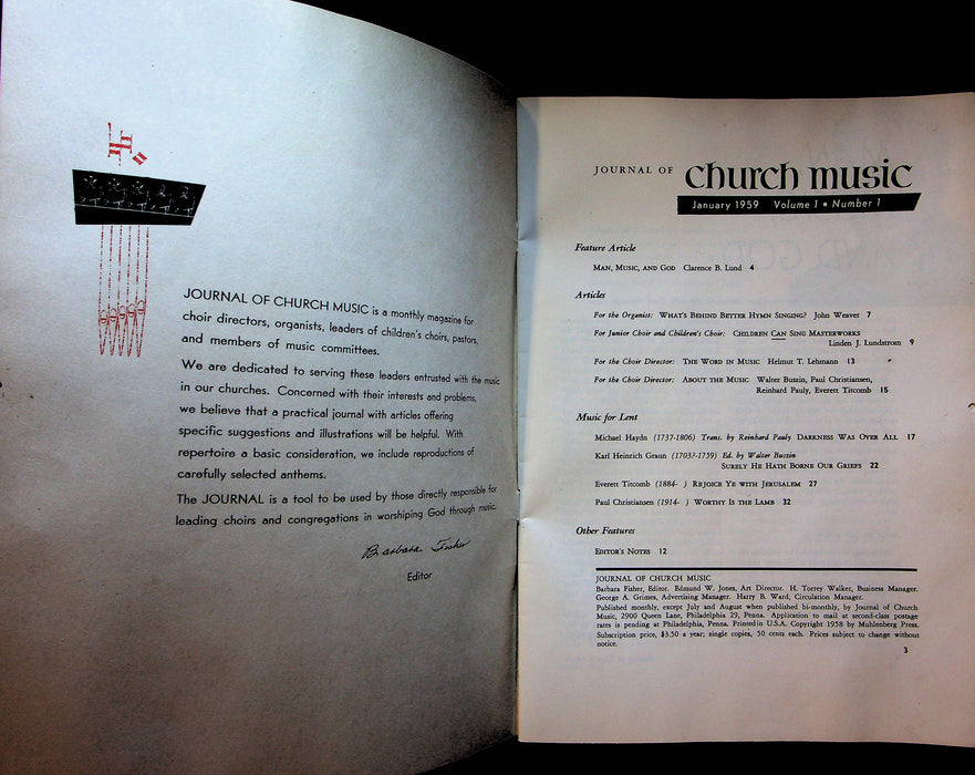 Journal of Church Music Magazine January 1959 Man Music and God Music for Lent 3