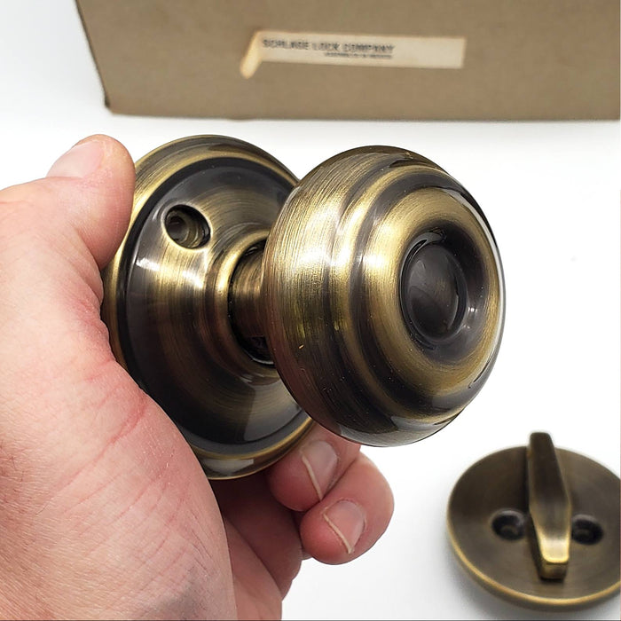 Schlage Interior Knob & Deadbolt Set Antique Brass F159N 609 GEO w/ 2 Latches