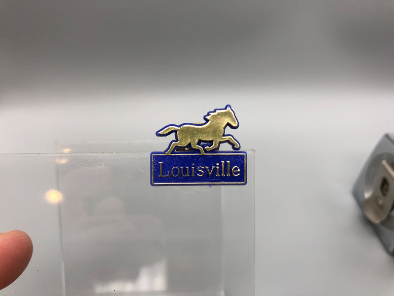 Vintage Kentucky Derby Lapel Pin Louisville Horse Racing Blue Plastic Gold