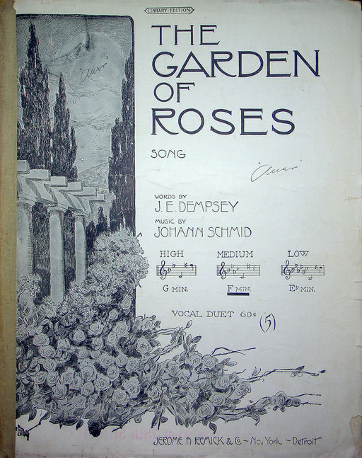 Sheet Music The Garden Of Roses Johann Schmid J E Dempsey 1909 Vocal Duet 1