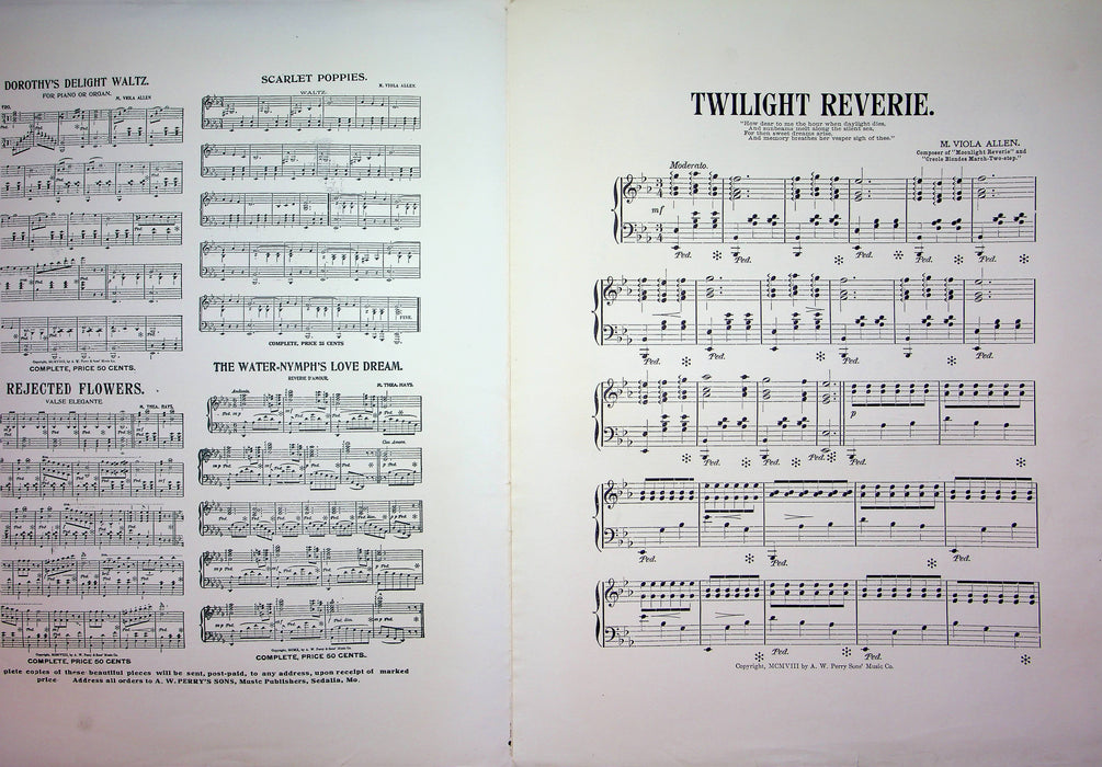 Twilight Reverie Vintage Sheet Music M Viola Allen 1907 Piano Song AW Perrys 2