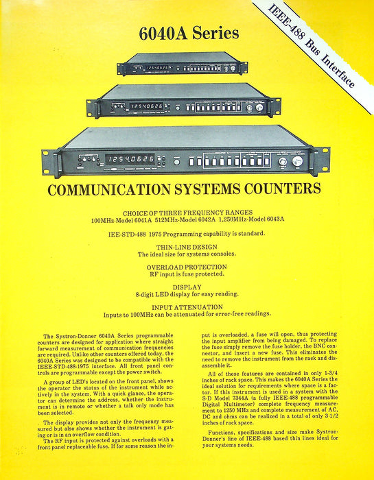 Systron Donner Communication Systems Counters Brochures 6040A, 6244A & More