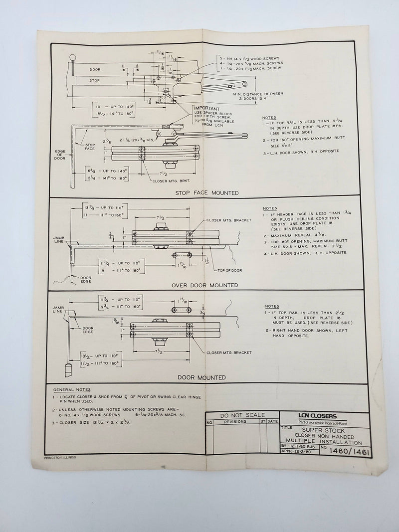 LCN 1460-18 Drop Plate Bracket Regular Or Top Jamb Mount Aluminum Finish