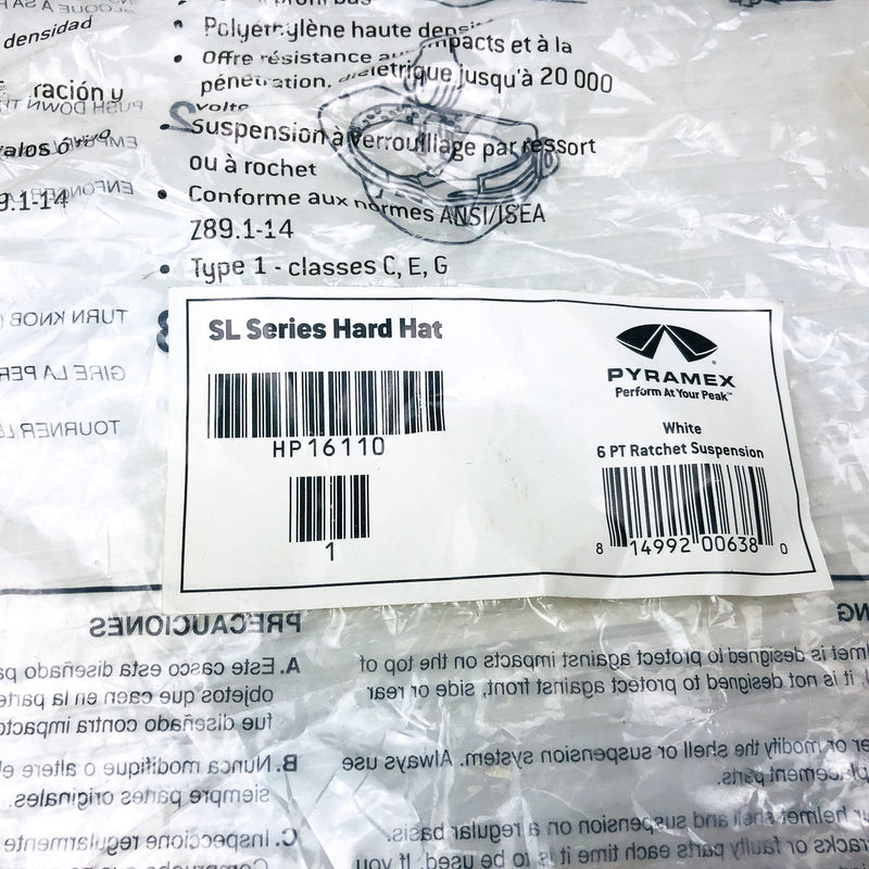 White Hard Hat Cap Type 1 Ansi Suspension 6pt Ratchet Pyramex HP 16110 SL Series 3