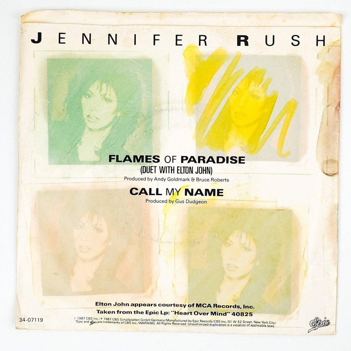 Jennifer Rush Flames of Paradise Duet w/ Elton John Record 45 Single Epic 1987 2