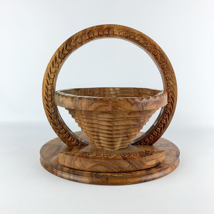 Vintage Carved Wood Collapsible Basket Trivet Saudia Arabia 6