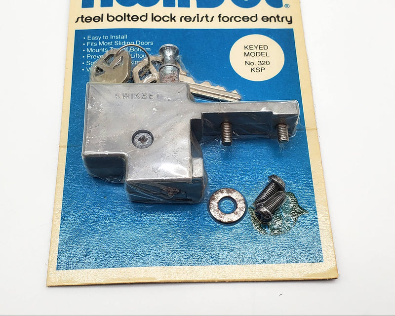 Kwikset Sliding Door Lock Model 320KSP Solid Steel Locking Bolt 1-3/8 to 1-9/16"