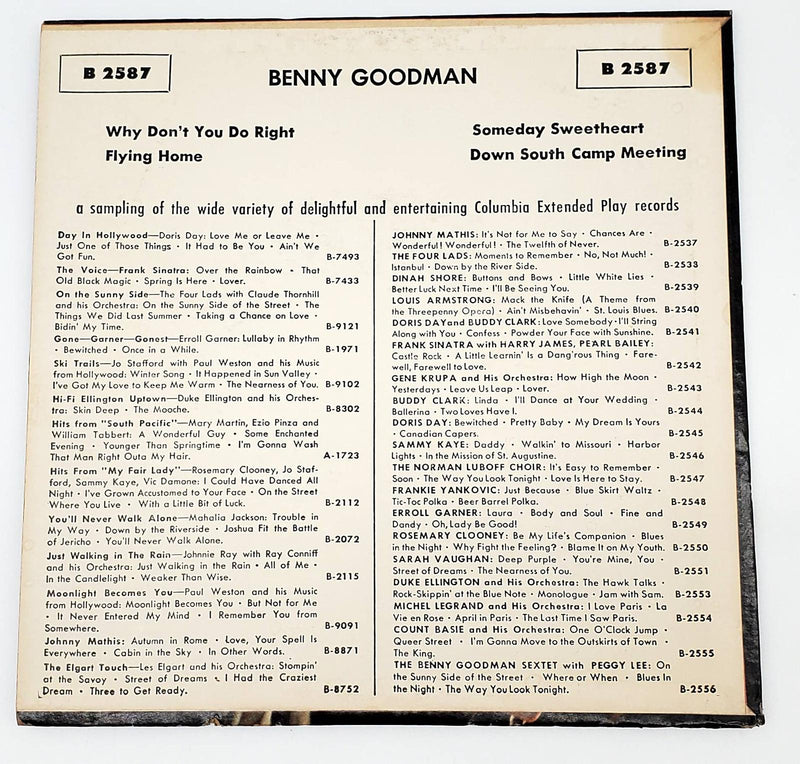 Benny Goodman Sextet Benny Goodman 45 RPM EP Record Columbia B 2587 2