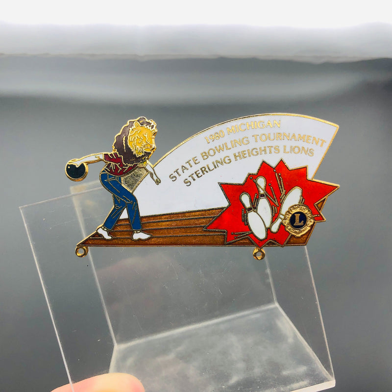 Vintage Lions Club Lapel Pin Michigan Bowling Tournament Sterling Heights 3