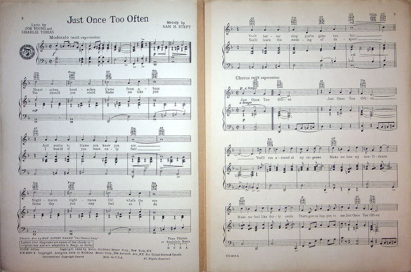 Sheet Music Just Once Too Often Glen Gray Casa Loma Orchestra 1934 Joe Young 2