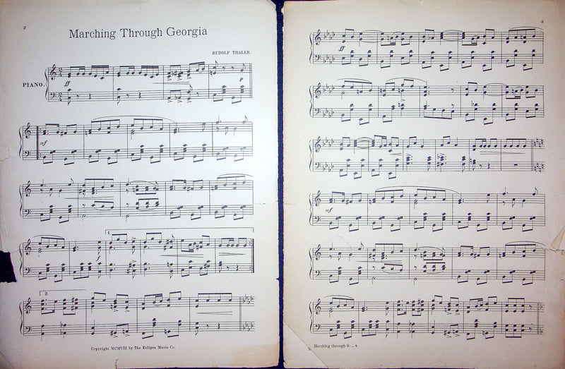 Sheet Music Marching Through Georgia Rudolf Thaler 1908 March Two-Step Piano 2