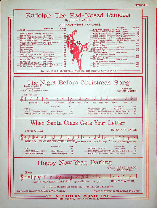 Sheet Music The Night Before Christmas Song Gene Autry Rosemary Clooney 1952 3