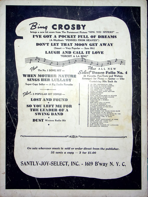 Sheet Music I've Got A Pocketful Of Dreams Bing Crosby 1938 Sing You Sinners 2