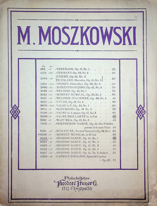 Spanish Dance Op 12 No 1 Sheet Music Moritz Moszkowski Vintage Piano Song 1