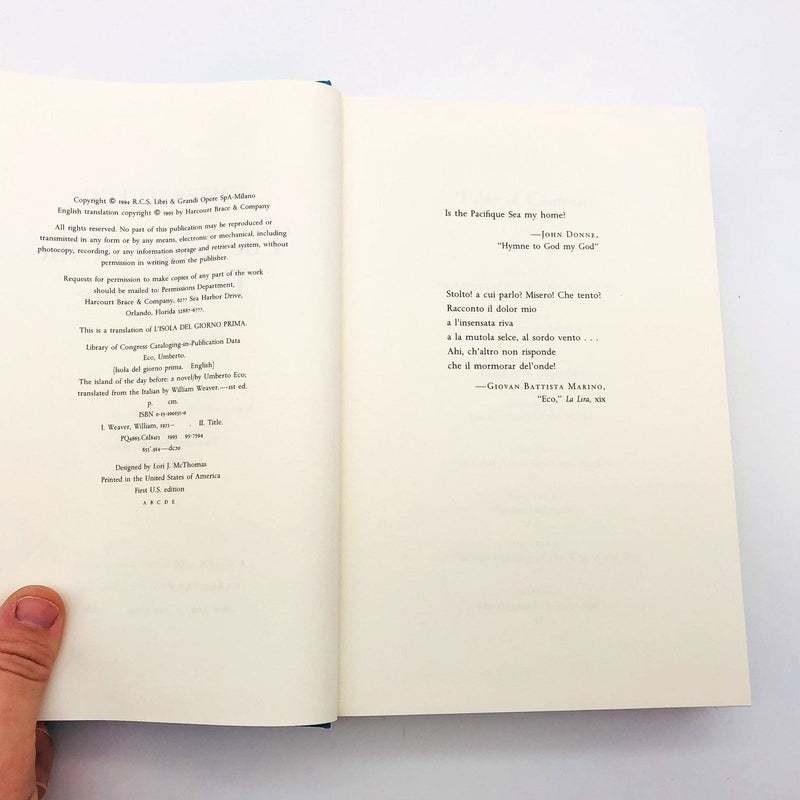 The Island Of The Day Before Hardcover Umberto Eco 1994 Time Travel 1st Edition 9