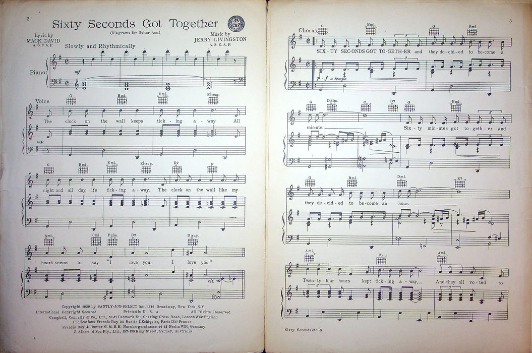 Sheet Music Sixty Seconds Got Together Mark David Jerry Livingston 1938 2