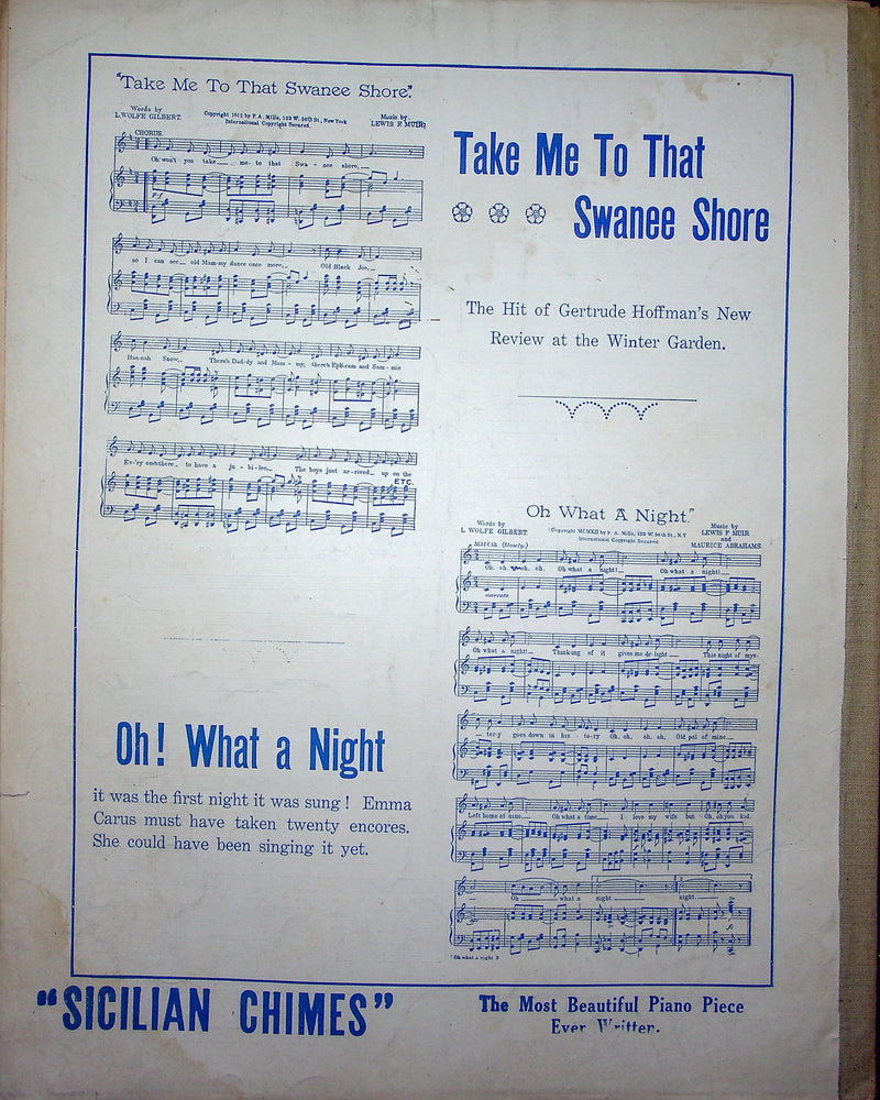 Sheet Music Take Me To That Swanee Shore Gertrude Hoffmann Broadway To Paris 3