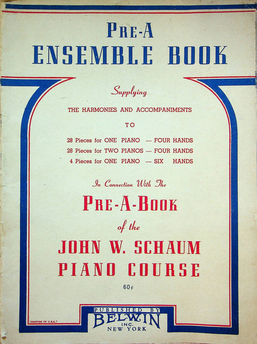 Pre-A Ensemble Book John W. Schaum Piano Course Belwin 1946 Accompaniments 1