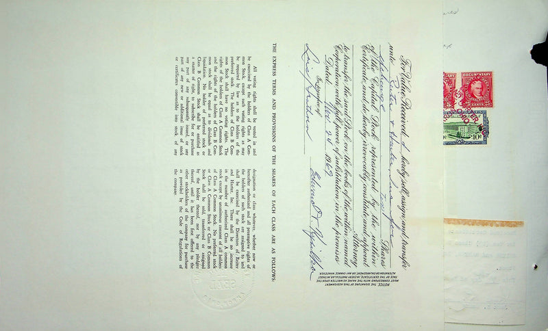 Reiter Dairy Company Stock Certificate Bond Scripophilly Akron Ohio 1966 No 289