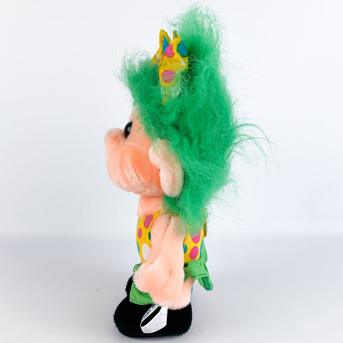 Trolio Troll Girl Polka Dot Dress Green Hair Bow 10" 1992 Plush Stuffed Animal