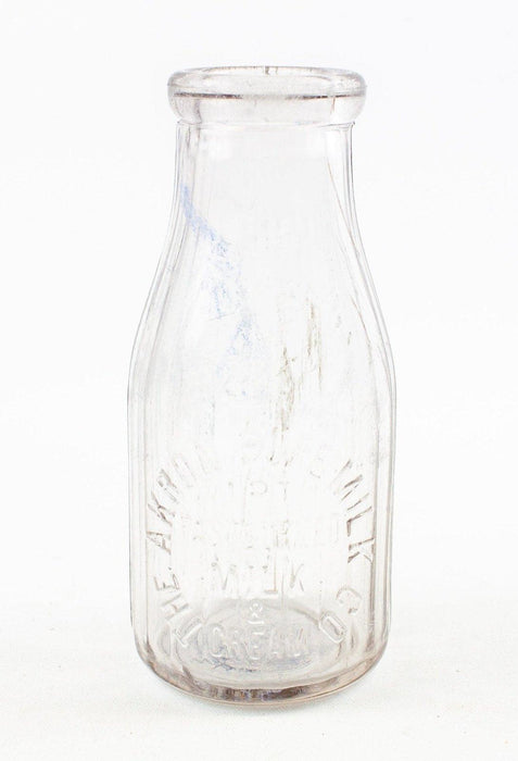 The Akron Pure Milk Co. One Pint Milk Bottle - Clear Glass Akron Ohio | Embossed 1