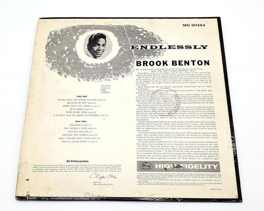 Brook Benton Endlessly 33 RPM LP Record Mercury 1959 MG-20464 2