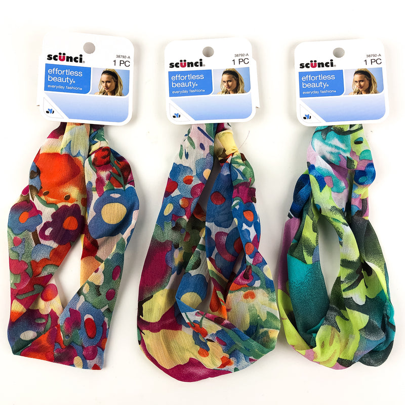 3-PK Scunci Headwrap Hair Wrap Fashion Floral Comfy Lightweight Summer 38792-A