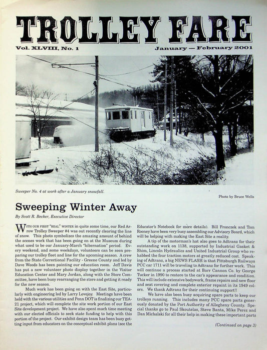 Trolley Fare Magazine February 2001 Red Aarow Trolley Sweeper Car 4 PA Museum