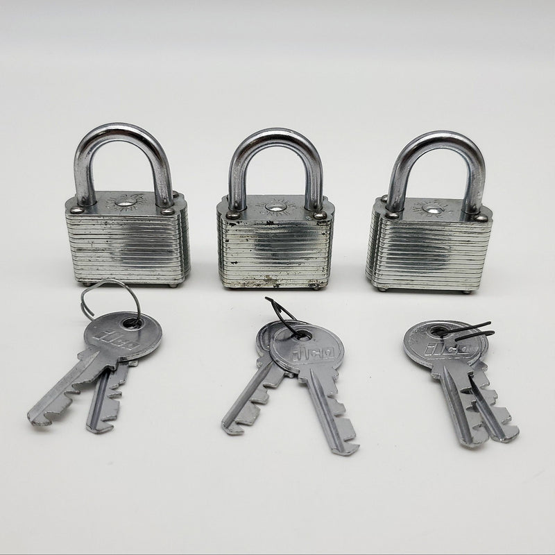 3x Ilco Padlocks 1124-22-51 Keyed Different 7/8" L x 0.25" D Shackle Warded NOS